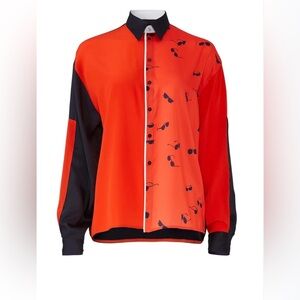 Victoria Beckham Sunglasses Colorblock Novelty Print Silk Button Up Top Size M